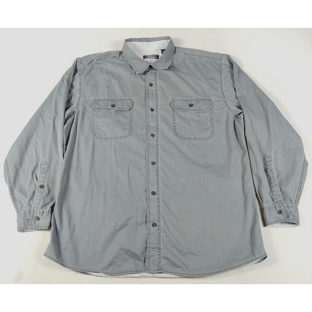 Vintage Premier International Shirt Mens 2XL Gray Long Sleeve Button Up Workwear